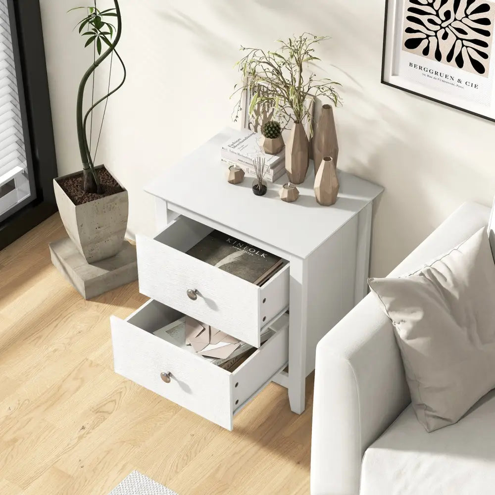 Modern Nightstand with 2 Drawers for Small Spaces-White - White - Nightstands