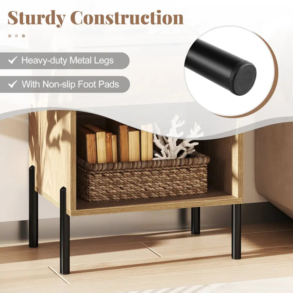 Modern Nightstand with Charging Station-Natural - Natural - Nightstands