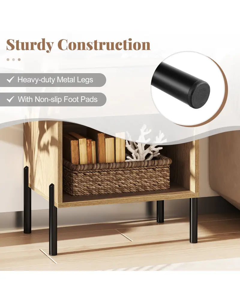 Modern Nightstand with Charging Station-Natural - Natural - Nightstands
