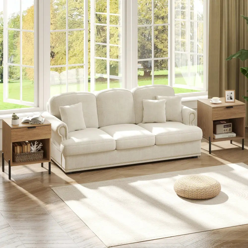 Modern Nightstand with Charging Station-Natural - Natural - Nightstands