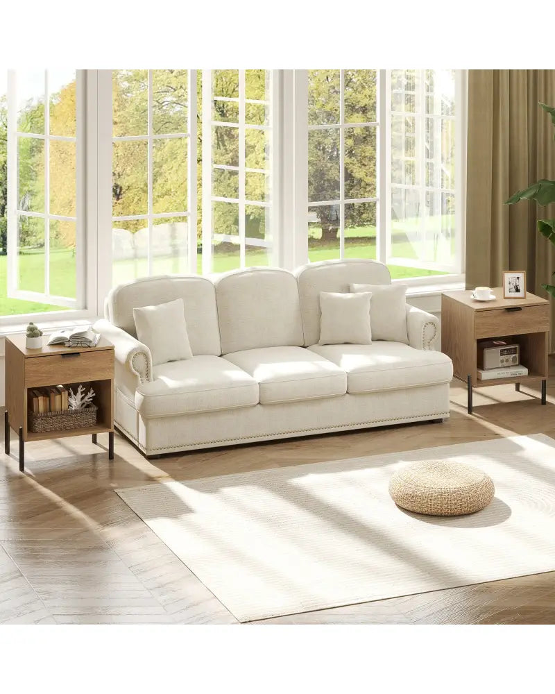 Modern Nightstand with Charging Station-Natural - Natural - Nightstands