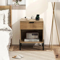 Modern Nightstand with Charging Station-Natural - Natural - Nightstands