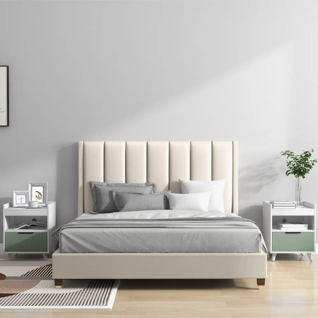 Modern Nightstand with LED Lights Sliding Drawer and Open Compartment-White - White - Nightstands