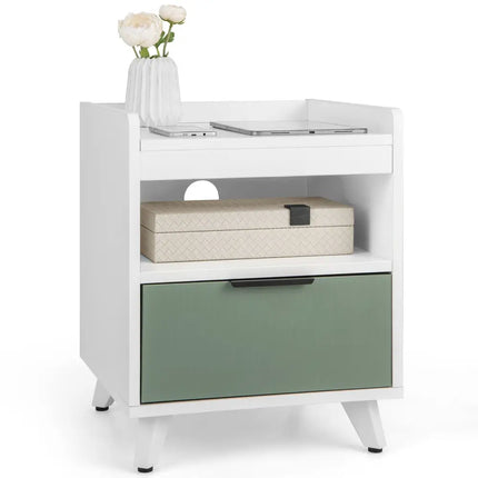 Modern Nightstand with LED Lights Sliding Drawer and Open Compartment-White - White - Nightstands