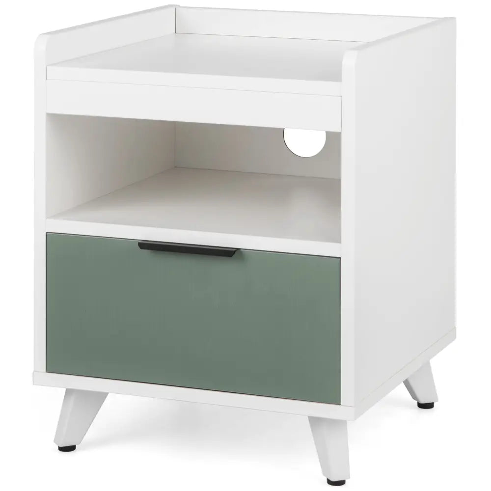 Modern Nightstand with LED Lights Sliding Drawer and Open Compartment-White - White - Nightstands