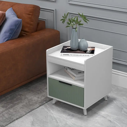 Modern Nightstand with LED Lights Sliding Drawer and Open Compartment-White - White - Nightstands