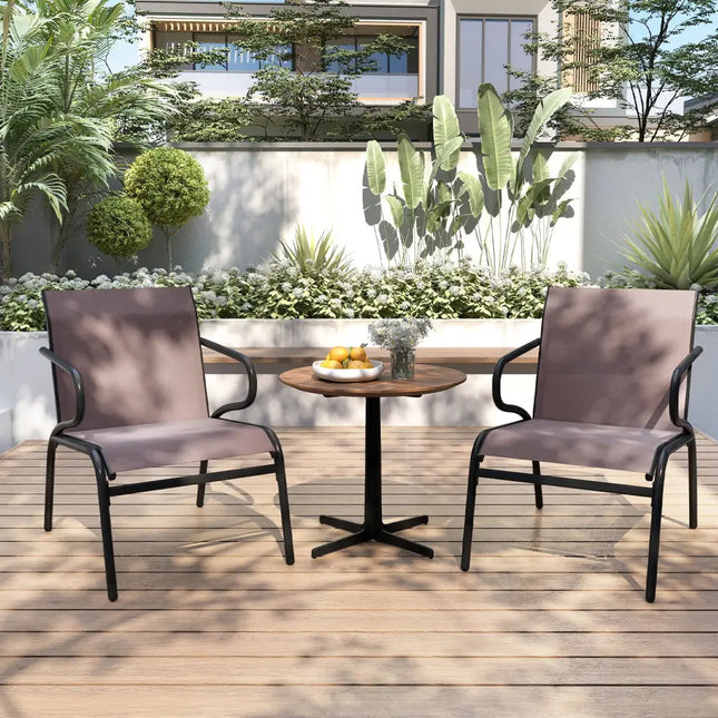 Modern Patio Chairs Set of 2 with Breathable Fabric for Porch-Coffee - Coffee - Patio Dining Chairs