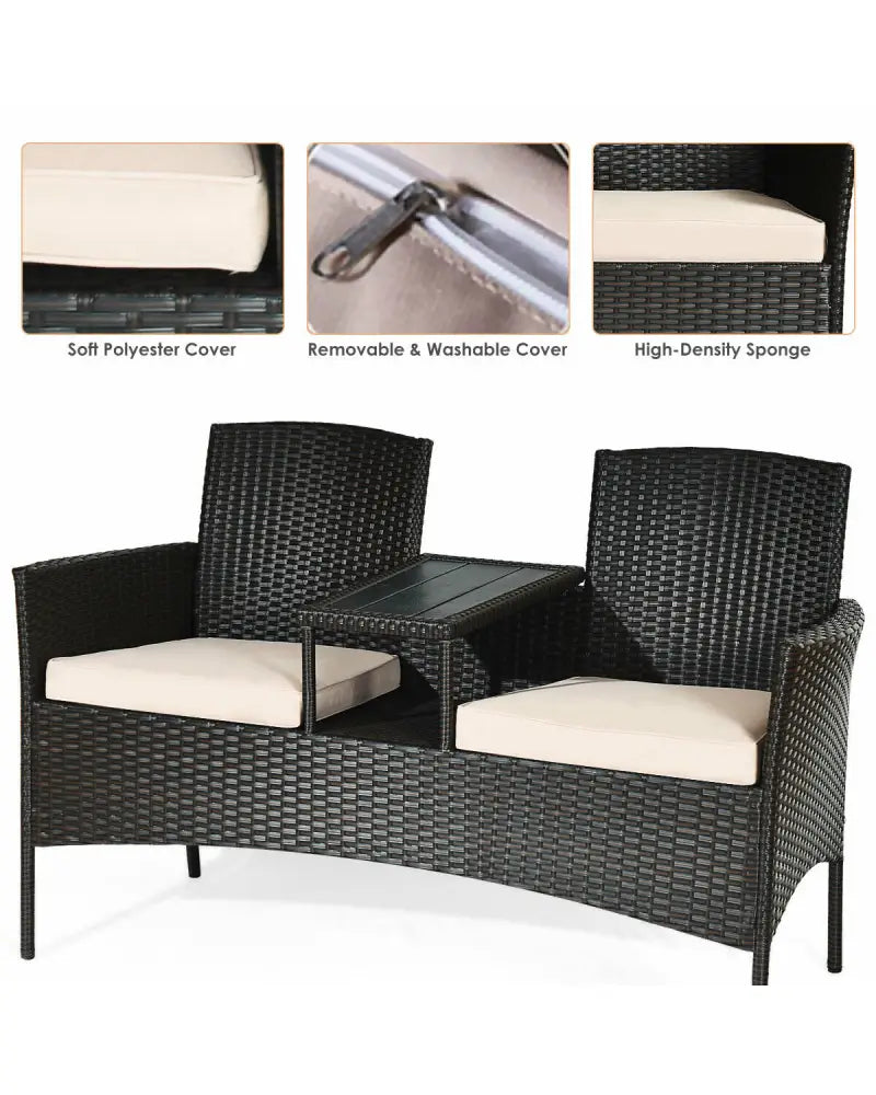 Modern Patio Conversation Set with Built-in Coffee Table and Cushions-Beige - Beige - Patio Conversation Sets