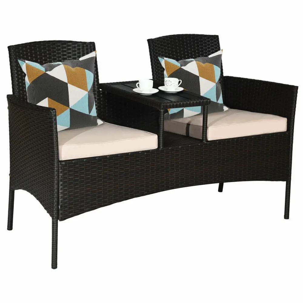 Modern Patio Conversation Set with Built-in Coffee Table and Cushions-Beige - Beige - Patio Conversation Sets