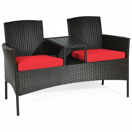 Modern Patio Conversation Set with Built-in Coffee Table and Cushions -Red - Red - Patio Conversation Sets