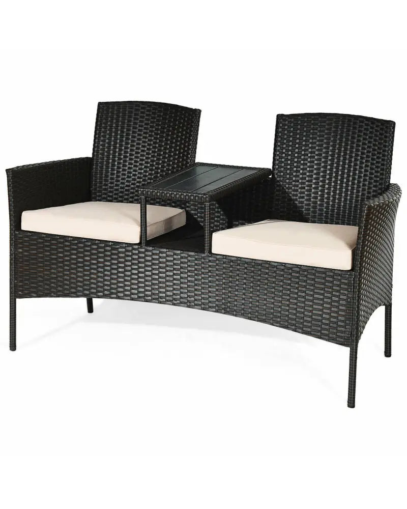 Modern Patio Conversation Set with Built-in Coffee Table and Cushions-Beige - Beige - Patio Conversation Sets