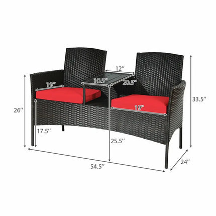Modern Patio Conversation Set with Built-in Coffee Table and Cushions -Red - Red - Patio Conversation Sets