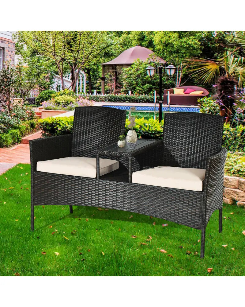 Modern Patio Conversation Set with Built-in Coffee Table and Cushions-Beige - Beige - Patio Conversation Sets