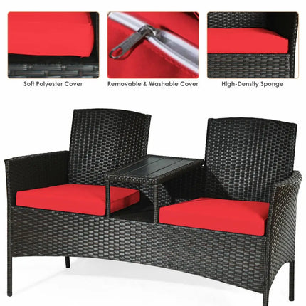 Modern Patio Conversation Set with Built-in Coffee Table and Cushions -Red - Red - Patio Conversation Sets