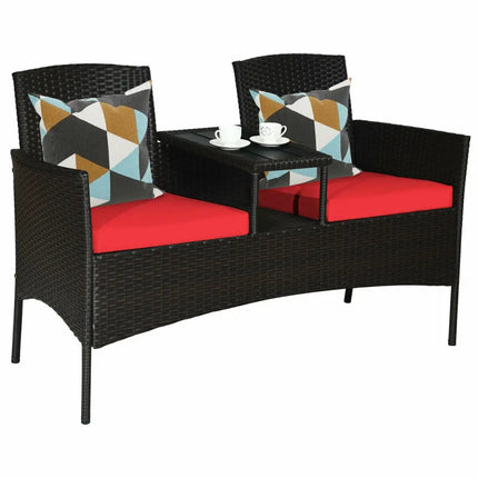 Modern Patio Conversation Set with Built-in Coffee Table and Cushions -Red - Red - Patio Conversation Sets