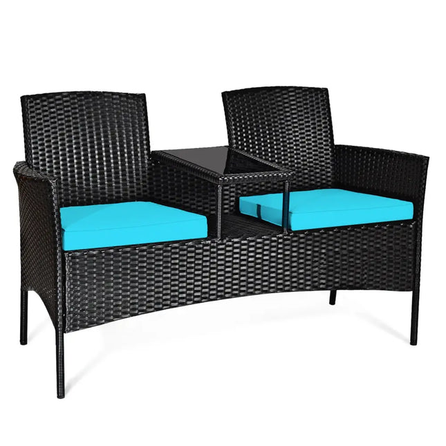 Modern Patio Conversation Set with Built-in Coffee Table and Cushions -Turquoise - Turquoise - Patio Conversation Sets