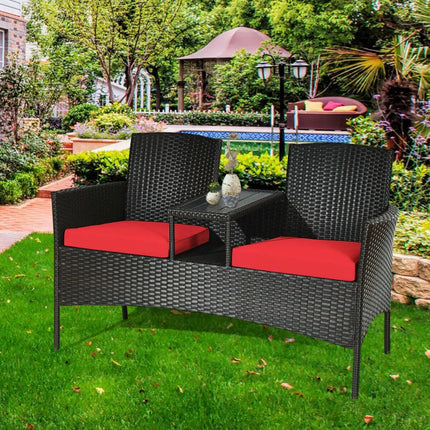 Modern Patio Conversation Set with Built-in Coffee Table and Cushions -Red - Red - Patio Conversation Sets