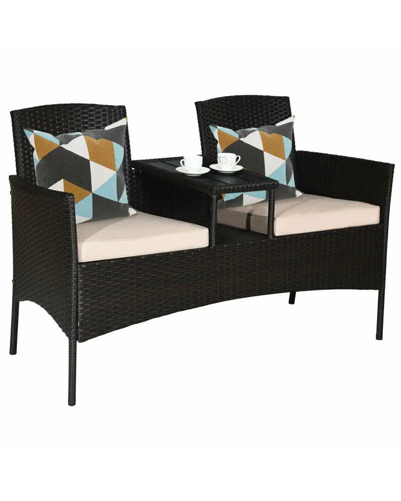 Modern Patio Conversation Set with Built-in Coffee Table and Cushions-Beige - Beige - Patio Conversation Sets