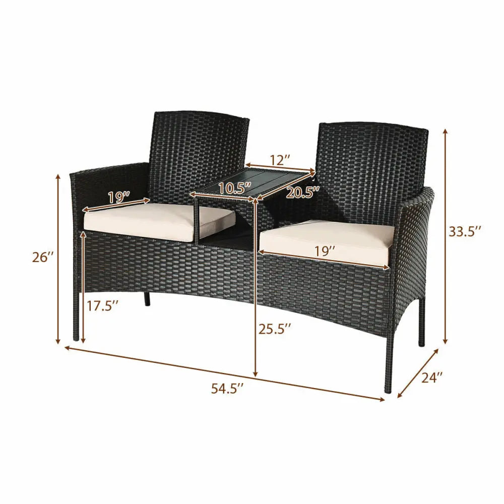 Modern Patio Conversation Set with Built-in Coffee Table and Cushions-Beige - Beige - Patio Conversation Sets