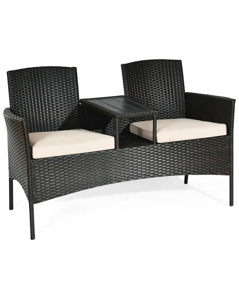 Modern Patio Conversation Set with Built-in Coffee Table and Cushions-Beige - Beige - Patio Conversation Sets