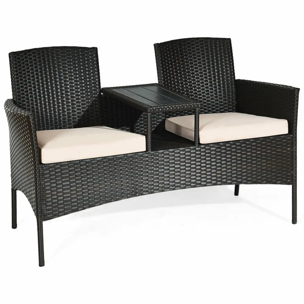 Modern Patio Conversation Set with Built-in Coffee Table and Cushions-Beige - Beige - Patio Conversation Sets