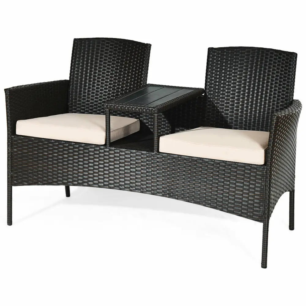 Modern Patio Conversation Set with Built-in Coffee Table and Cushions-Beige - Beige - Patio Conversation Sets
