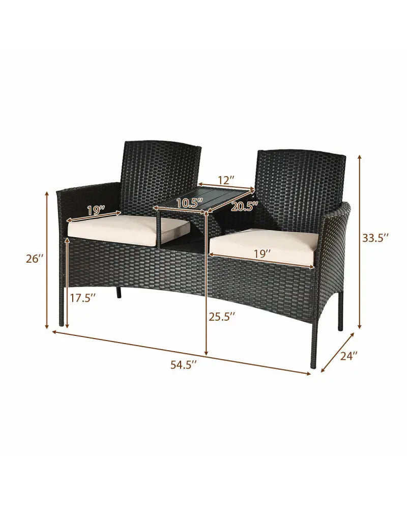 Modern Patio Conversation Set with Built-in Coffee Table and Cushions-Beige - Beige - Patio Conversation Sets