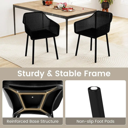 Modern Plastic Dining Chairs Set of 2 Kitchen Armchairs with Breathable Mesh Backres-Black - Black - Dining Chairs
