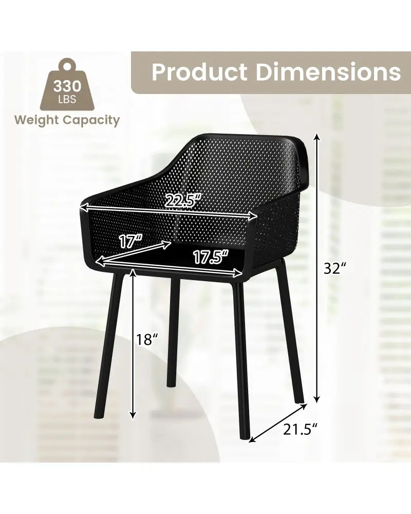 Modern Plastic Dining Chairs Set of 2 Kitchen Armchairs with Breathable Mesh Backres-Black - Black - Dining Chairs