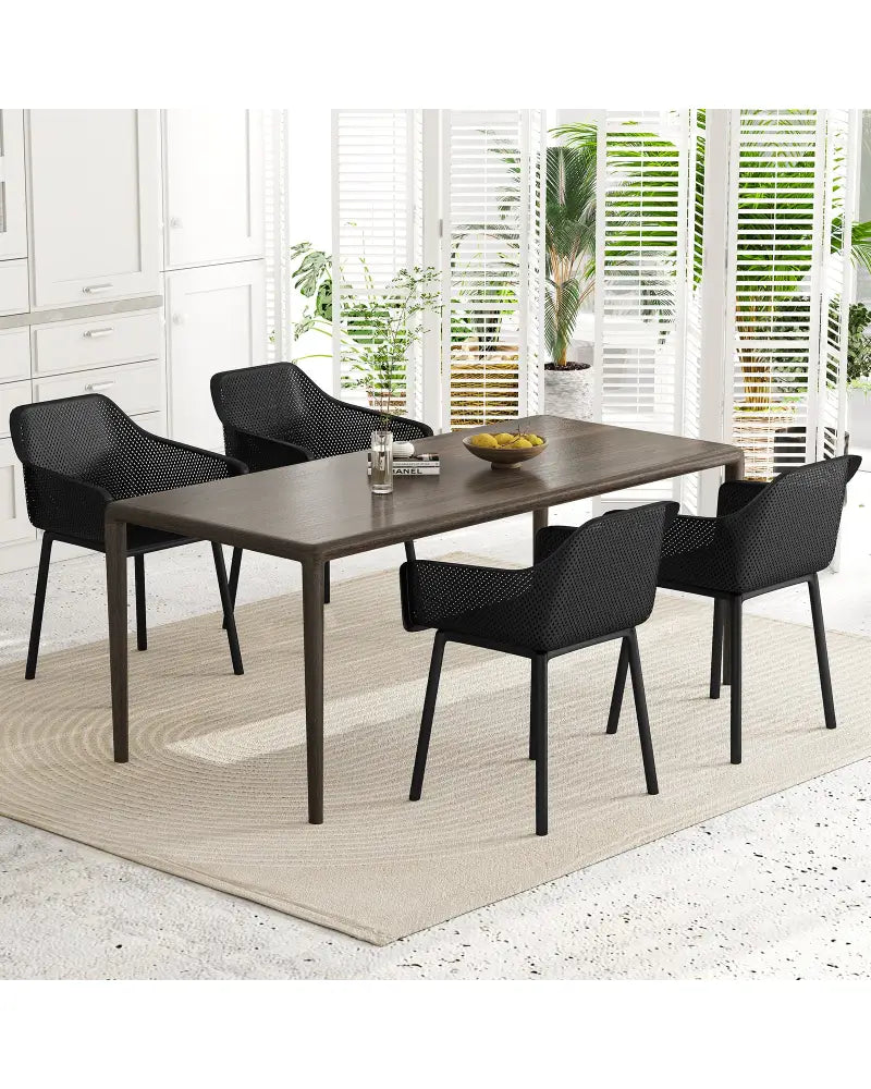 Modern Plastic Dining Chairs Set of 2 Kitchen Armchairs with Breathable Mesh Backres-Black - Black - Dining Chairs