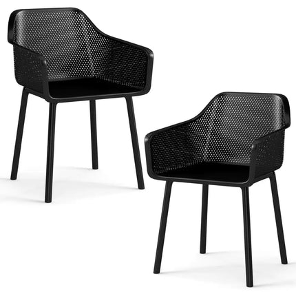 Modern Plastic Dining Chairs Set of 2 Kitchen Armchairs with Breathable Mesh Backres-Black - Black - Dining Chairs