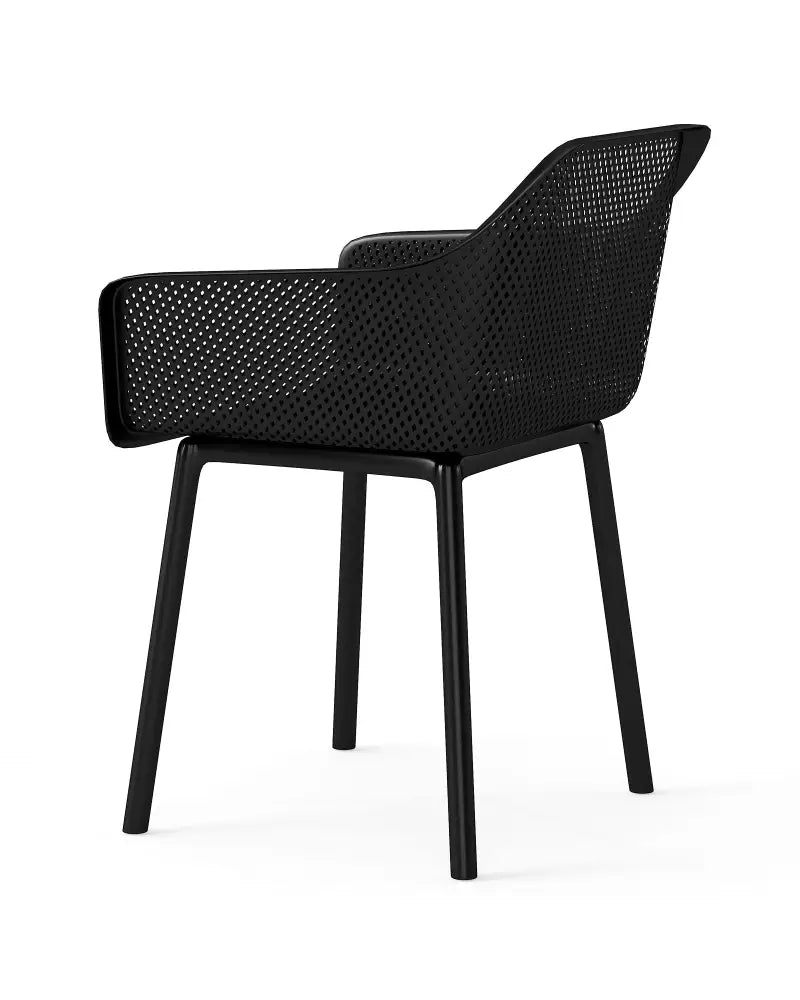Modern Plastic Dining Chairs Set of 2 Kitchen Armchairs with Breathable Mesh Backres-Black - Black - Dining Chairs