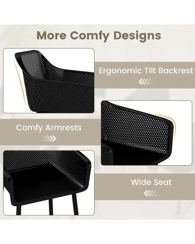 Modern Plastic Dining Chairs Set of 2 Kitchen Armchairs with Breathable Mesh Backres-Black - Black - Dining Chairs