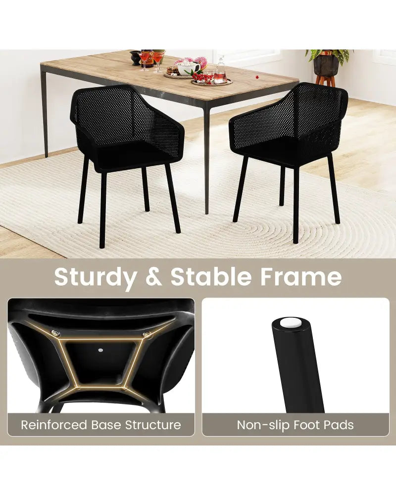 Modern Plastic Dining Chairs Set of 2 Kitchen Armchairs with Breathable Mesh Backres-Black - Black - Dining Chairs