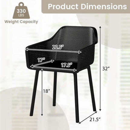 Modern Plastic Dining Chairs Set of 2 Kitchen Armchairs with Breathable Mesh Backres-Black - Black - Dining Chairs