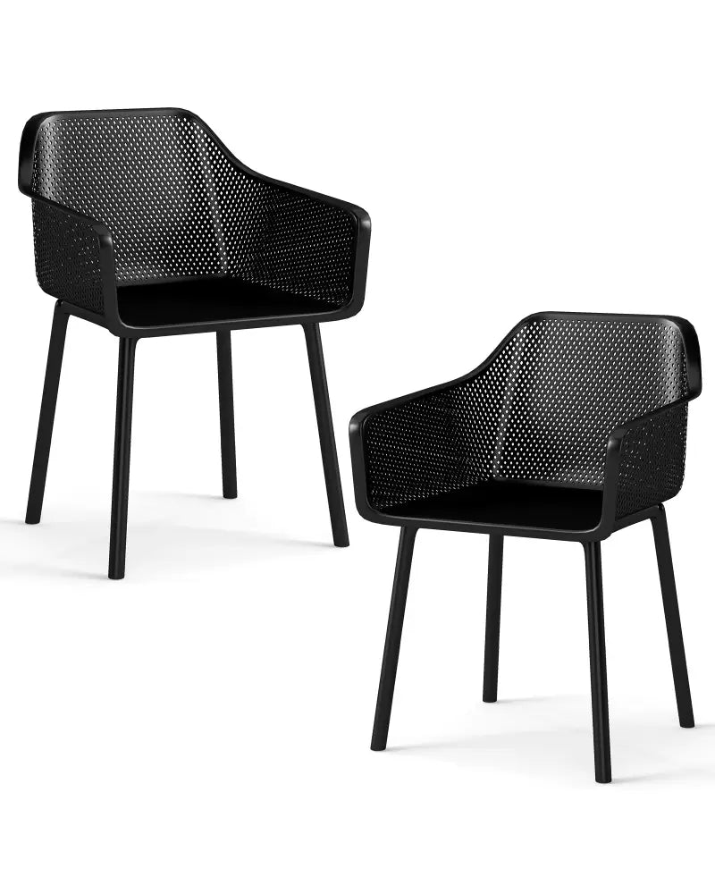 Modern Plastic Dining Chairs Set of 2 Kitchen Armchairs with Breathable Mesh Backres-Black - Black - Dining Chairs