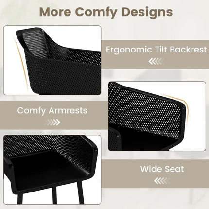 Modern Plastic Dining Chairs Set of 4 Kitchen Armchairs with Breathable Mesh Backrest-Black - Black - Dining Chairs