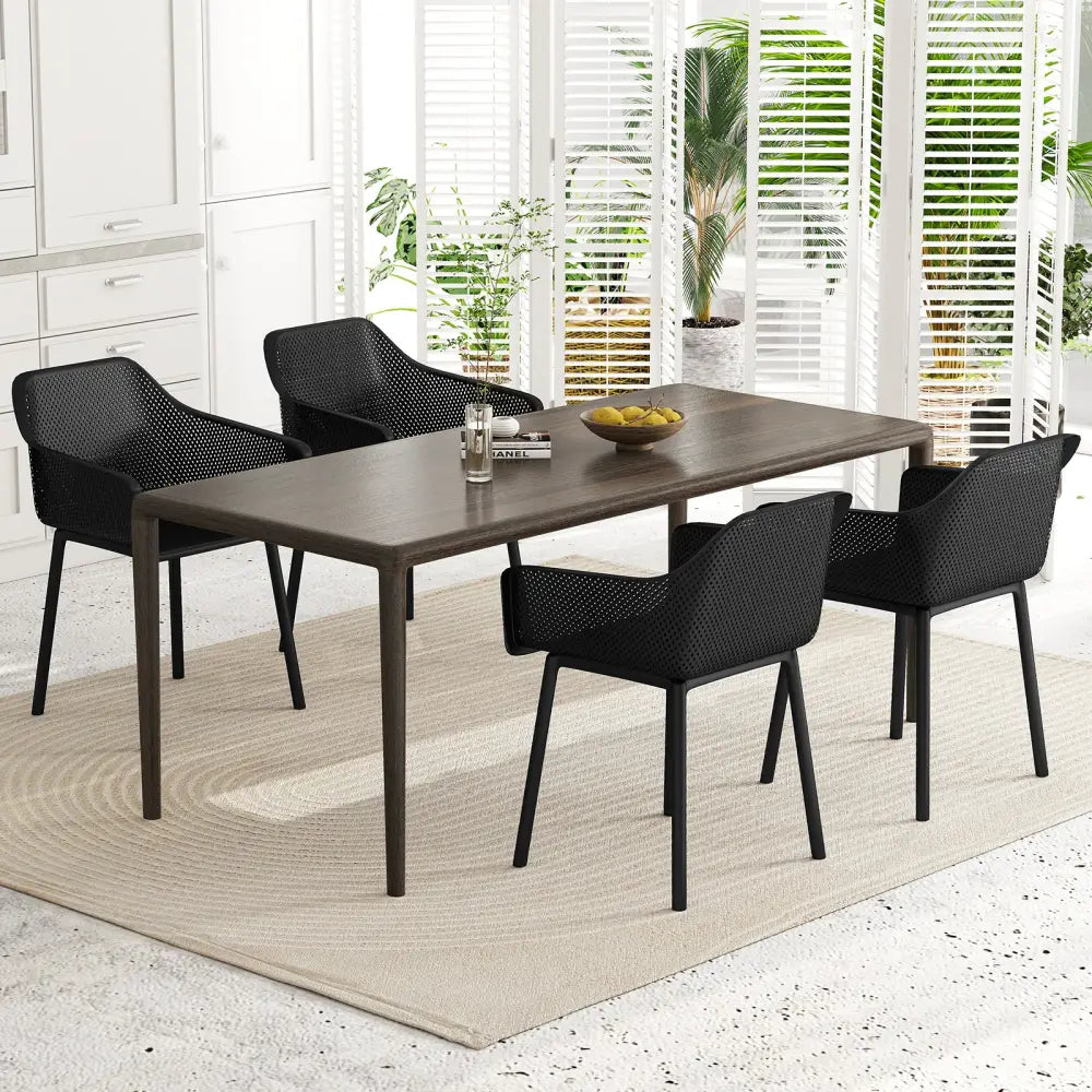 Modern Plastic Dining Chairs Set of 4 Kitchen Armchairs with Breathable Mesh Backrest-Black - Black - Dining Chairs
