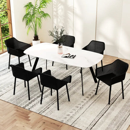 Modern Plastic Dining Chairs Set of 4 Kitchen Armchairs with Breathable Mesh Backrest-Black - Black - Dining Chairs