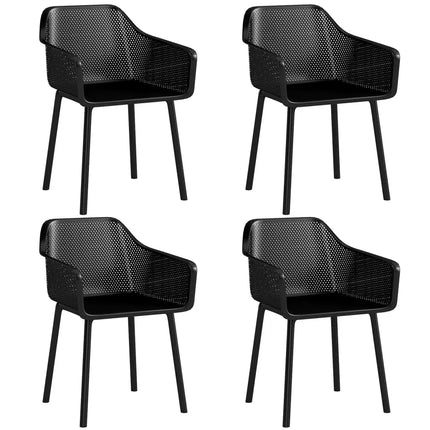 Modern Plastic Dining Chairs Set of 4 Kitchen Armchairs with Breathable Mesh Backrest-Black - Black - Dining Chairs