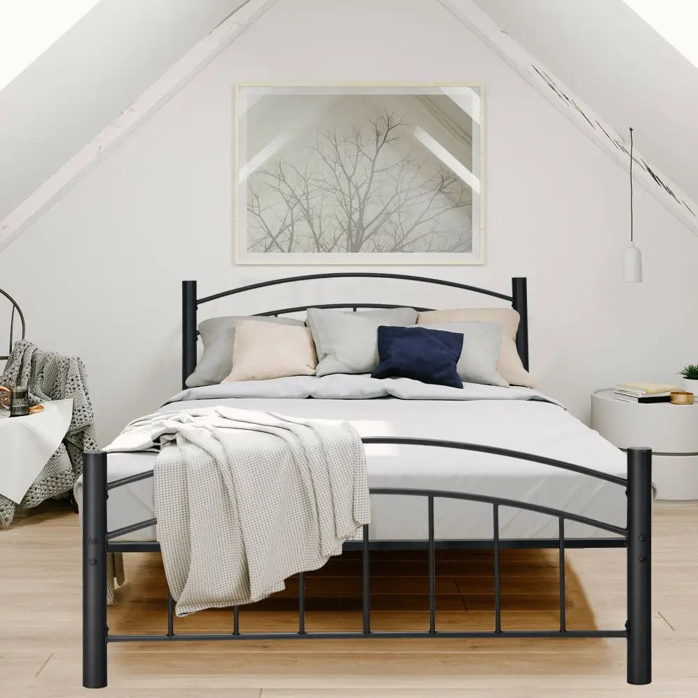 Modern Platform Bed with Headboard and Footboard-Full Size - Black - Simple Bed Frame