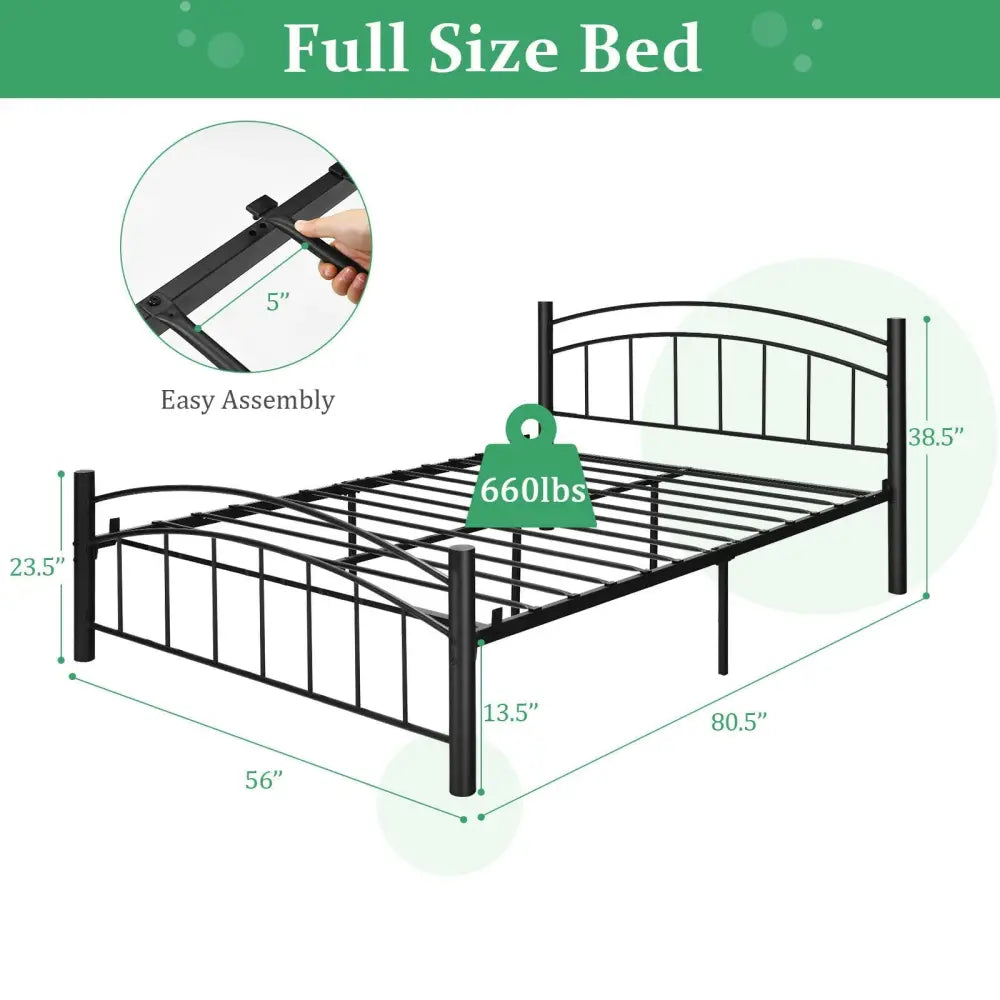 Modern Platform Bed with Headboard and Footboard-Full Size - Black - Simple Bed Frame