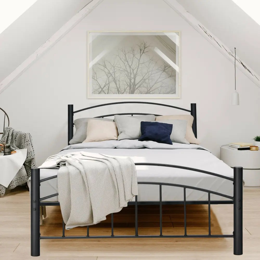 Modern Platform Bed with Headboard and Footboard-Full Size - Black - Simple Bed Frame