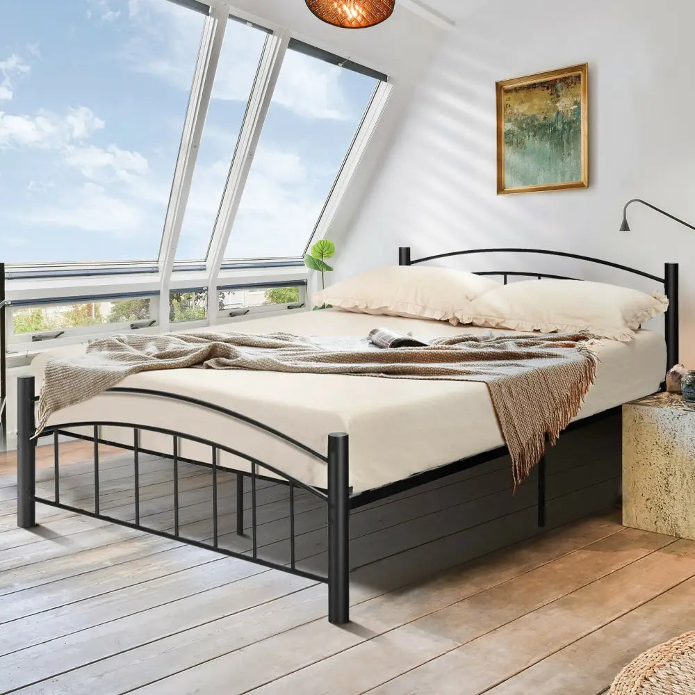 Modern Platform Bed with Headboard and Footboard-Full Size - Black - Simple Bed Frame