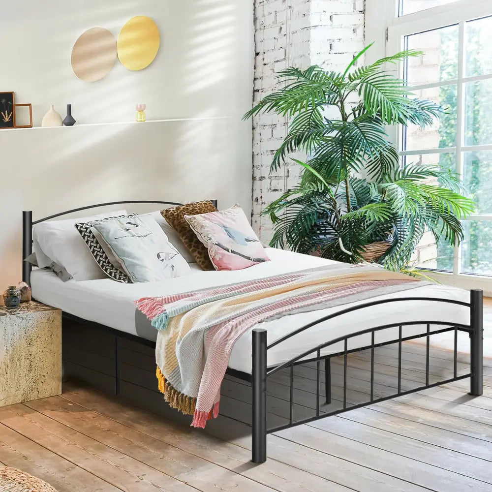 Modern Platform Bed with Headboard and Footboard-Full Size - Black - Simple Bed Frame