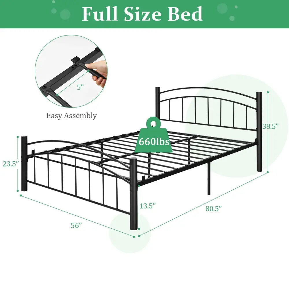Modern Platform Bed with Headboard and Footboard-Full Size - Black - Simple Bed Frame