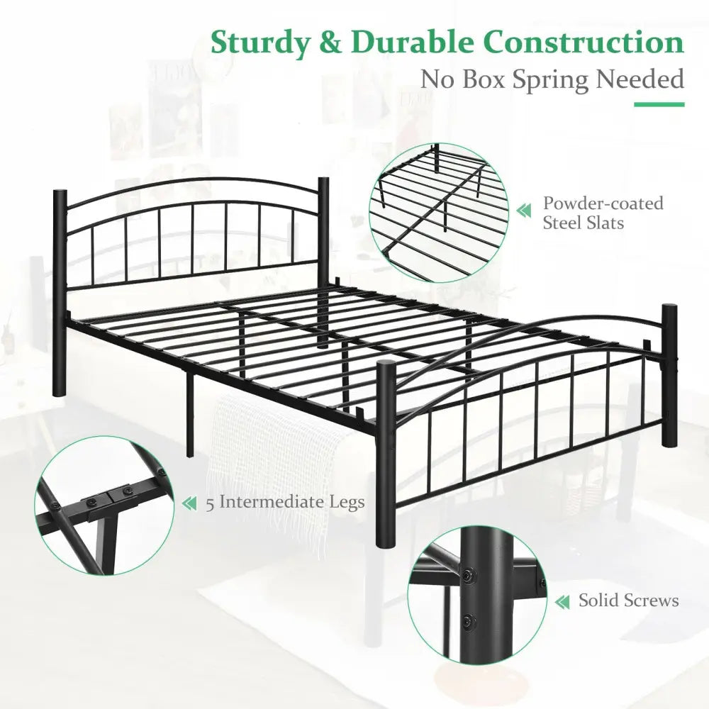 Modern Platform Bed with Headboard and Footboard-Full Size - Black - Simple Bed Frame