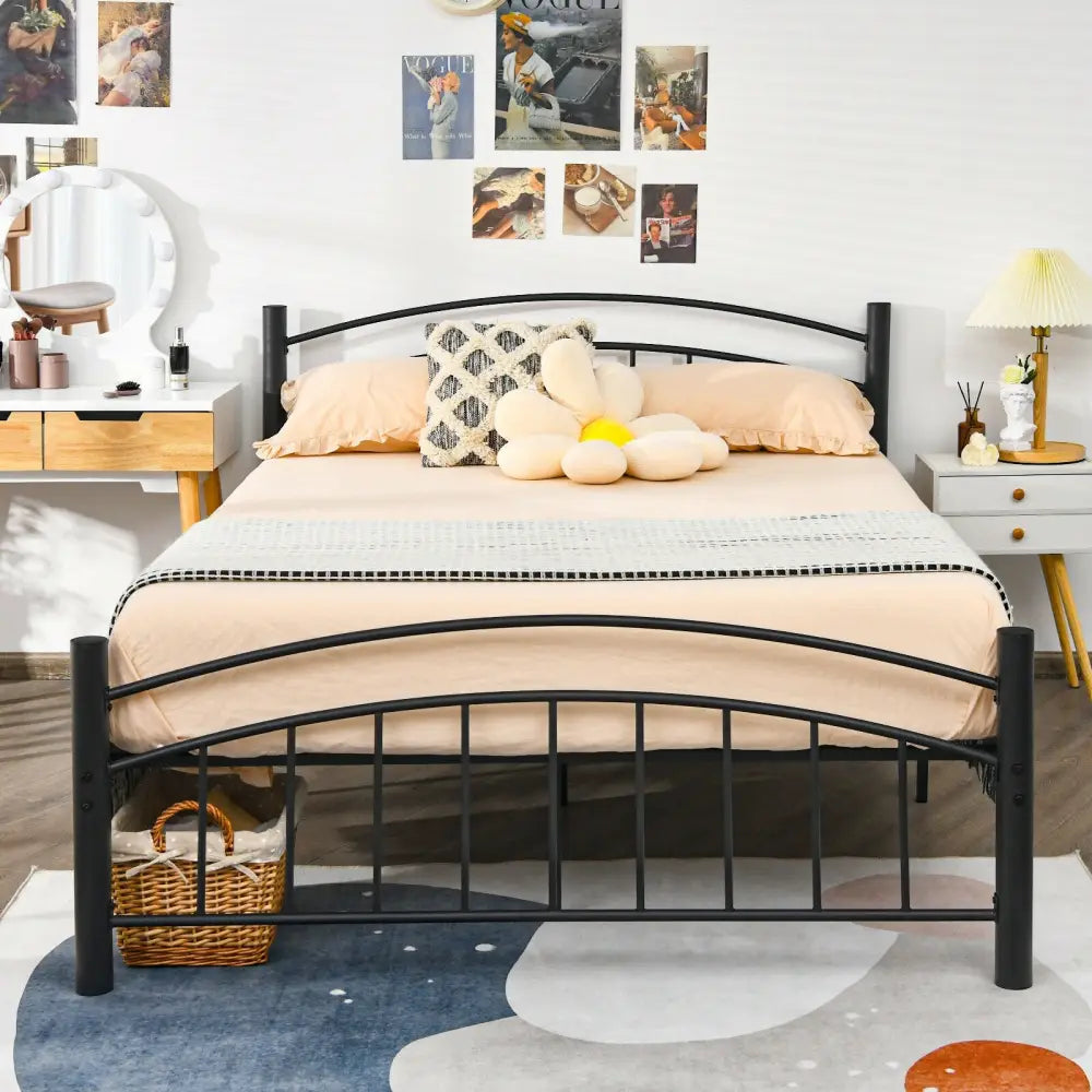Modern Platform Bed with Headboard and Footboard-Queen Size - Black - Simple Bed Frame