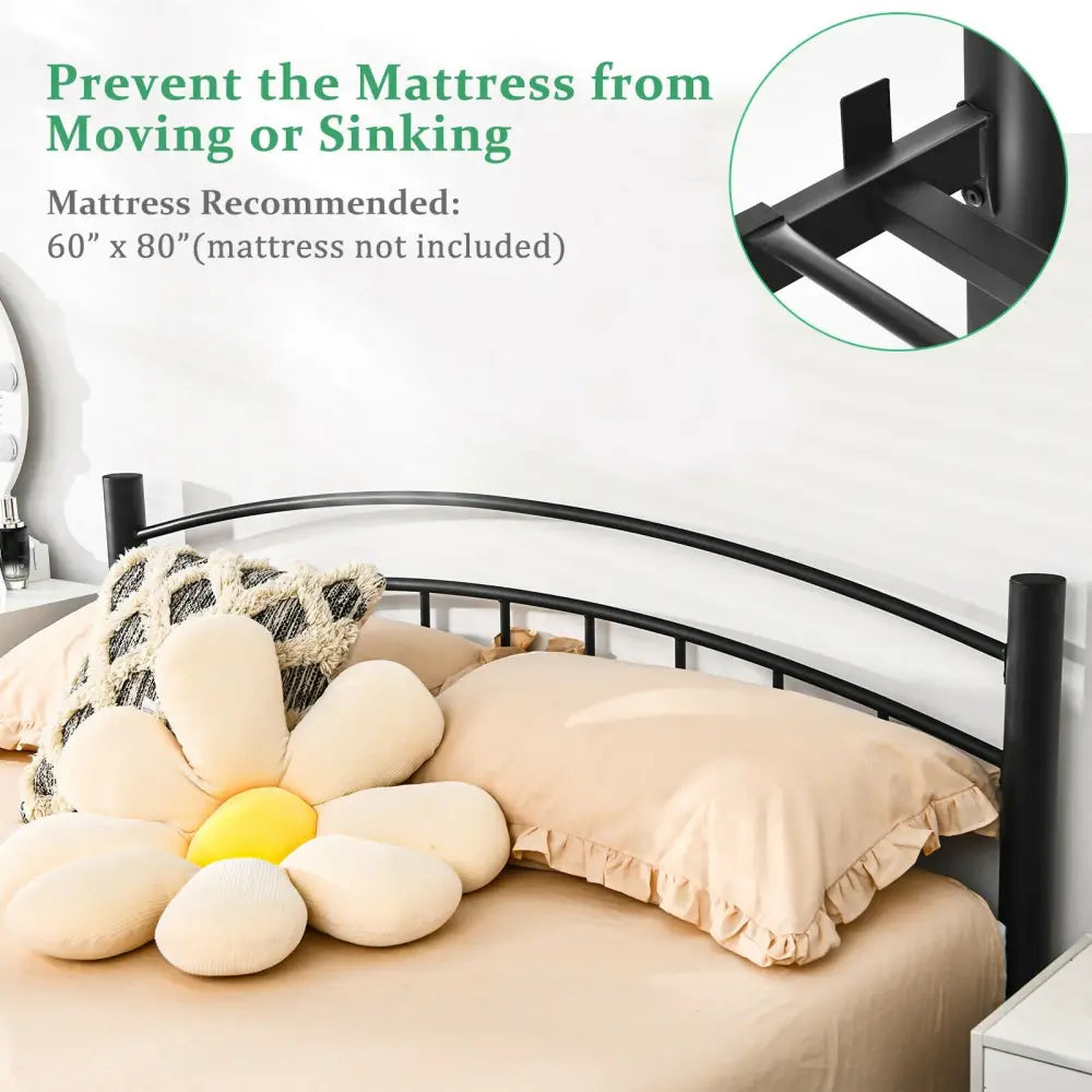 Modern Platform Bed with Headboard and Footboard-Queen Size - Black - Simple Bed Frame