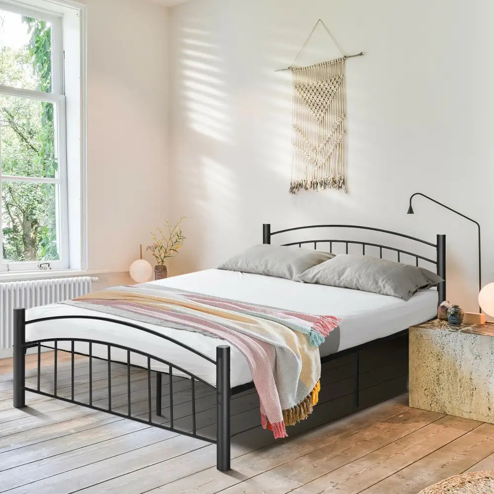 Modern Platform Bed with Headboard and Footboard-Queen Size - Black - Simple Bed Frame